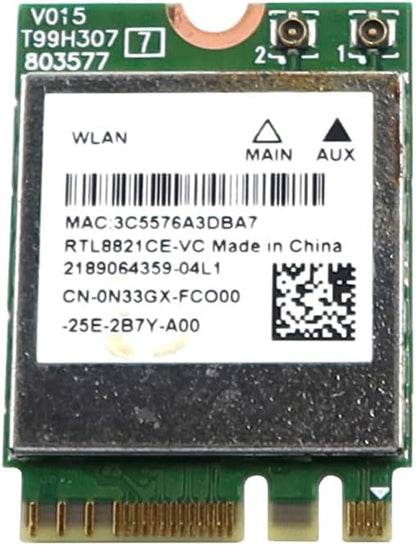 Wireless Card N33GX / 0N33GX / CN-0N33GX Compatible Replacement for Realtek RTL8821CE-VC M.2 2230 PCIe USB WiFi 5 + Bluetooth 5.0